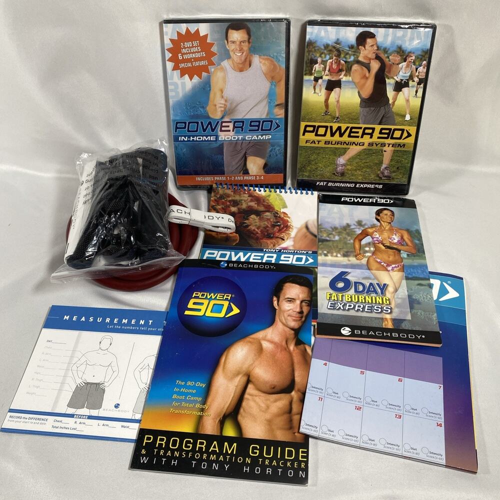Tony Horton Power 90 In-Home Boot Camp & Fat Burning System DVD's Guides Band